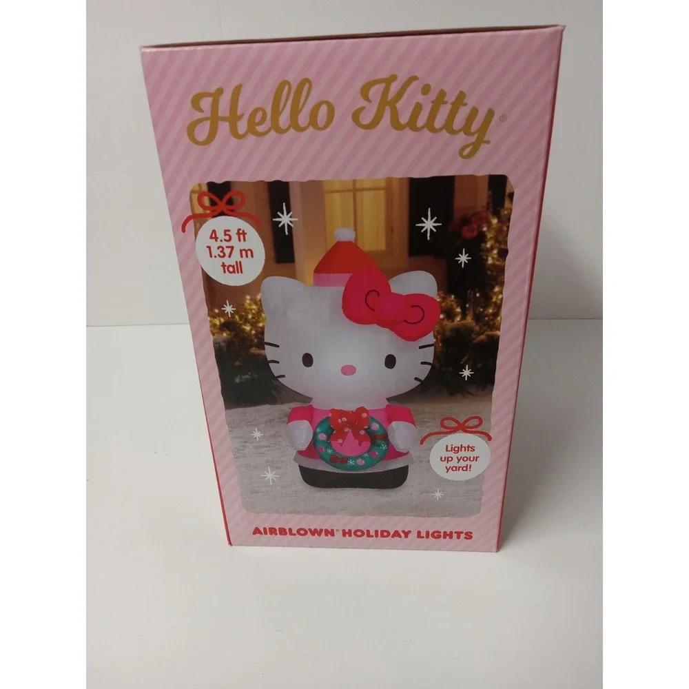 Hello Kitty Holding Christmas Wreath Airblown Inflatable 4.5‎ Feet Tall New